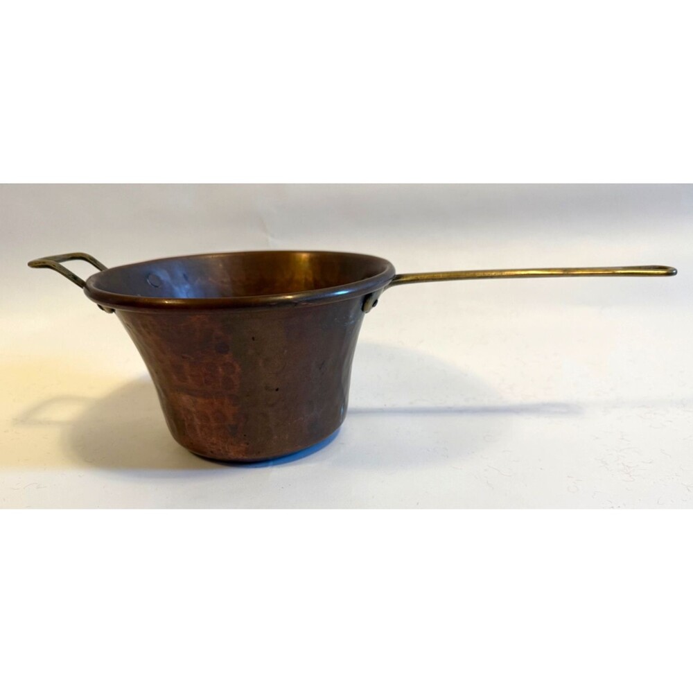 Vintage Italian Hammered Copper Small Polenta Pot Rame Lilium Italy Brass Handle